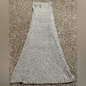 Ribbed Knit Column Maxi Skirt - Charcoal Gray - Size Small